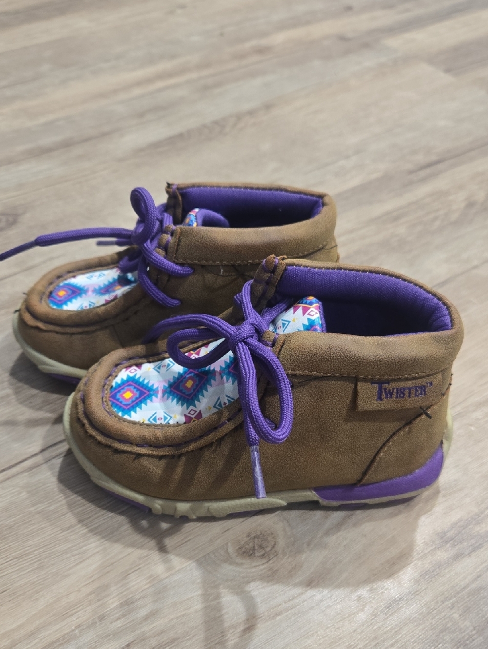 Twister Brown and Purple Kids Aztec-Accent Boots Size 5